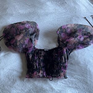 For Love and Lemons Puff Sleeve Top Cropped